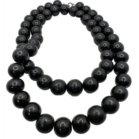 Black Boho Chic Beads Handcrafted Necklace 30" Beachy Tropical Hippie Earthy - Picture 1 of 8